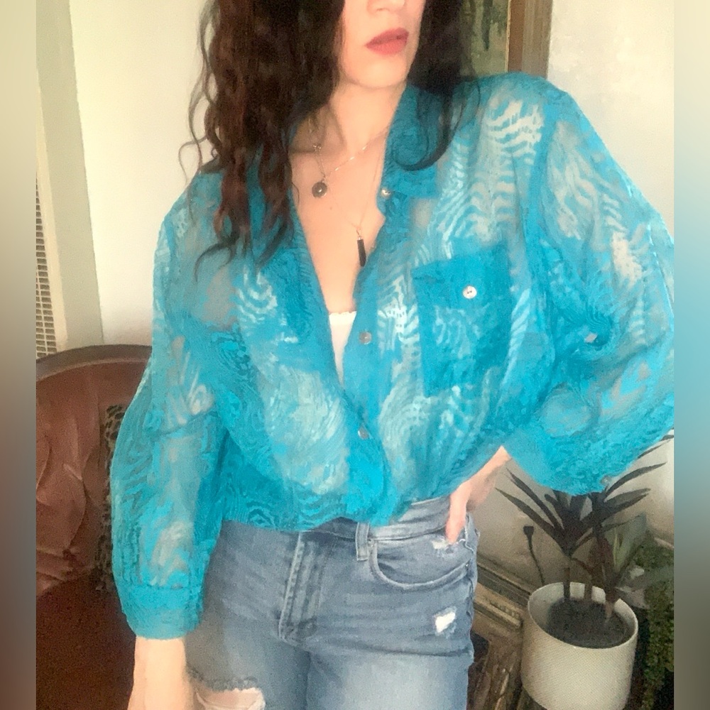 Vintage Chico's Vibrant Blue Sheer Top